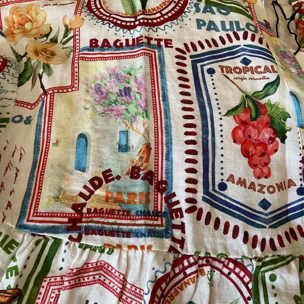NWT MAISON D'AMELIE Linen Blend Tile Print Long Sleeve Dress With Pockets US L - Picture 9 of 10